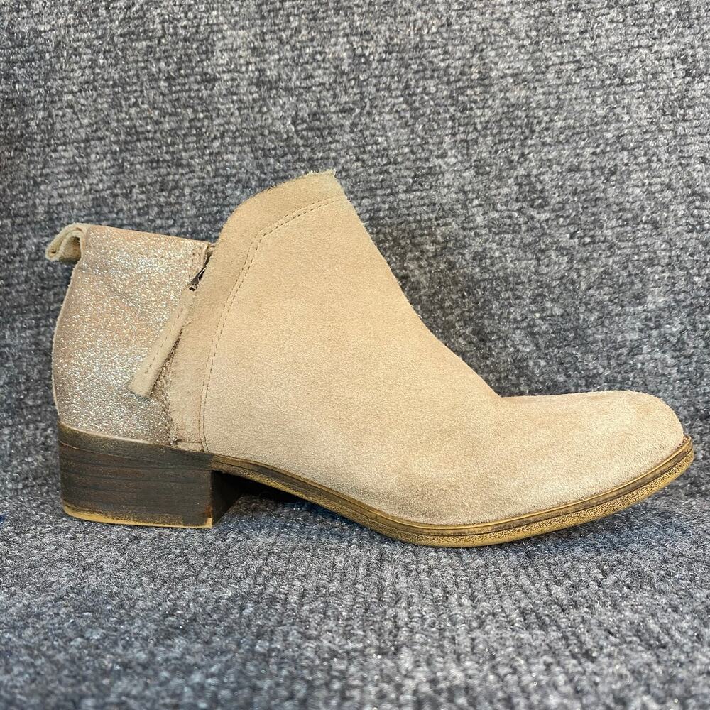 Toms Womens Tan Gold Deia Glitter Heel Zip Up Ankle Bootie Shoes 5.5 - Picture 2 of 7